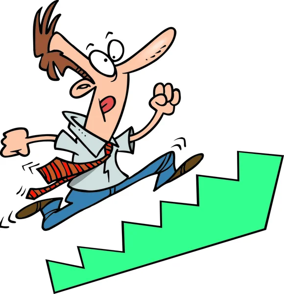 Cartoon Businessman Running Up Stairs — Stock Vector