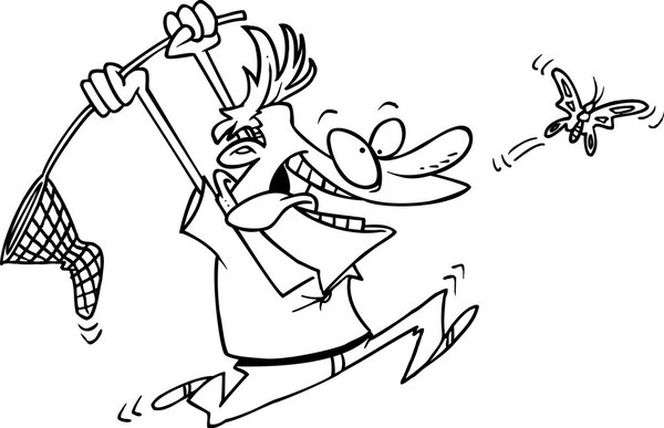 Cartoon Man with Butterfly Net