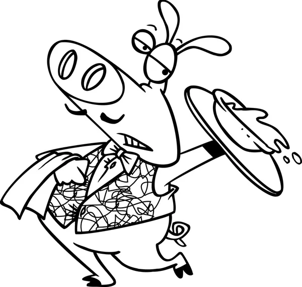 Cartoon Schwein Kellner serviert Slop — Stockvektor