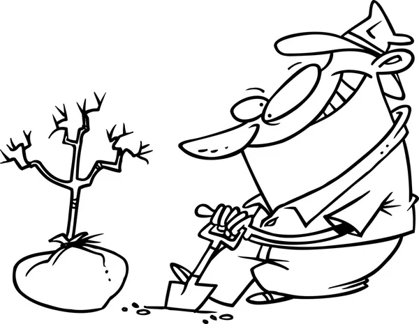 Cartoon man planten van een boom — Stockvector