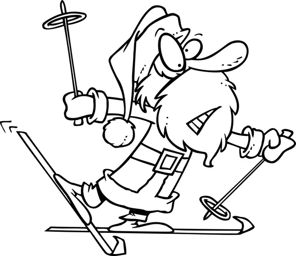 Cartoon Santa Snow Skiing — Stock Vector