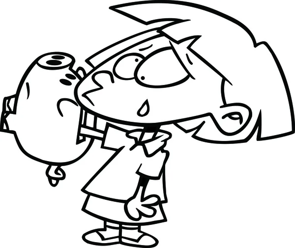 卡通女孩与猪存钱罐 — 图库矢量图片