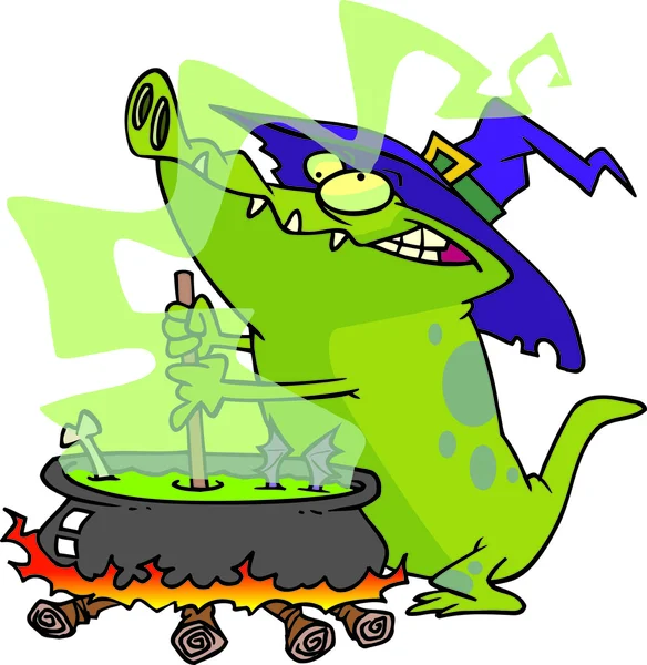 Cartoon Crocodile Cauldron — Stock Vector