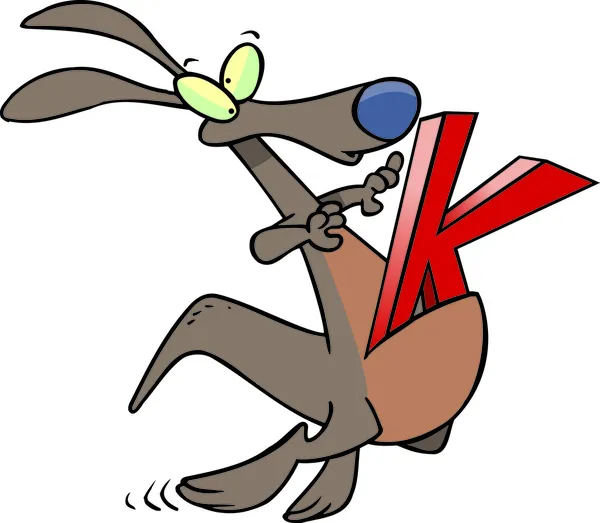 Cartoon Kangaroo alfabeto lettera K — Vettoriale Stock