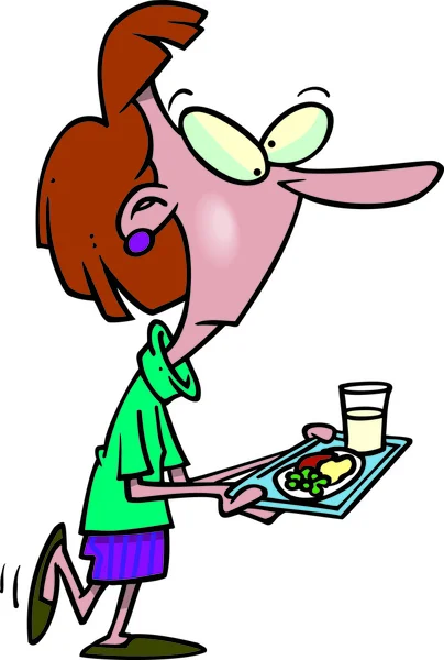 Cartoon-Frau isst in Cafeteria — Stockvektor