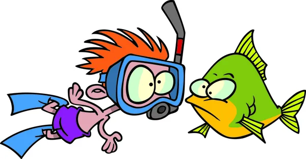 Cartoon jongen snorkelen — Stockvector