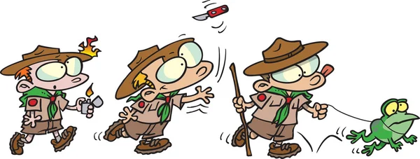 Boy Scouts de dibujos animados — Vector de stock