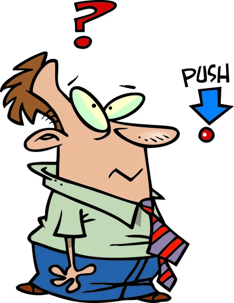 Cartoon-Mann drückt auf Knopf — Stockvektor