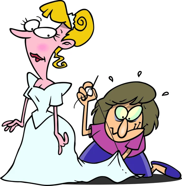 Cartoon Last Minute Wedding Dress Adjustment — Stock Vector