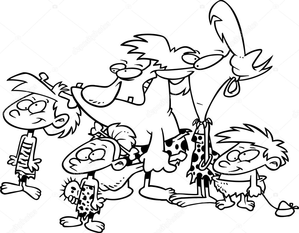 Cartoon Caveman Family