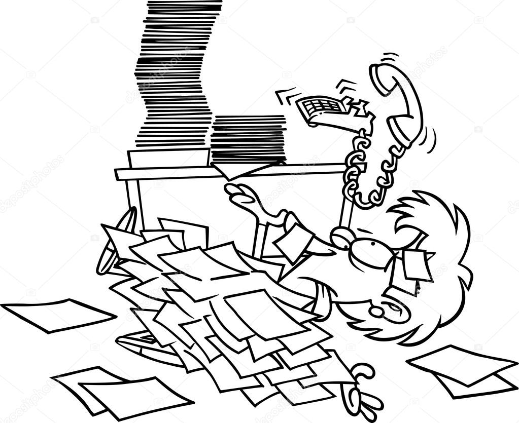 Cartoon Woman Overwhelmed by Paperwork