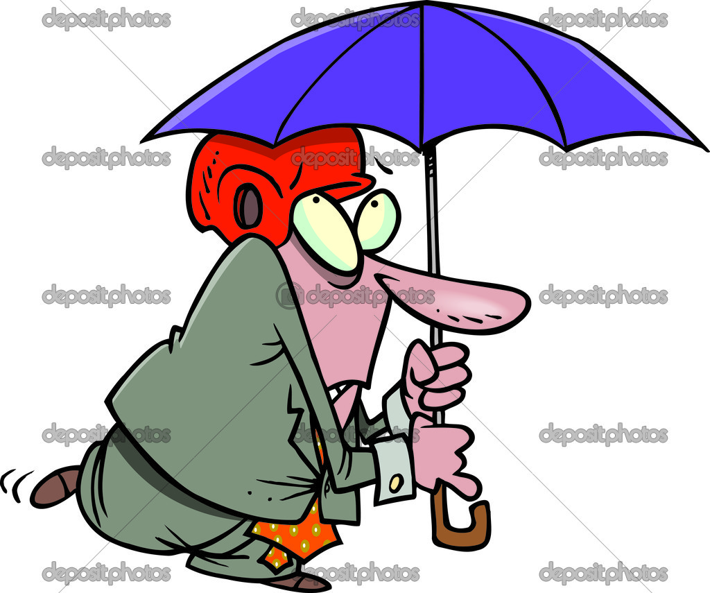 Cartoon Man with Umbrella
