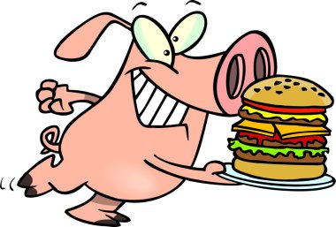 Cartoon Pig Hamburger clipart