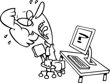 bilgisayar sorunları üzerinde ağlayan karikatür çaresiz kadın