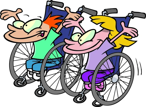 Carrera de silla de ruedas de dibujos animados para niños — Vector de stock