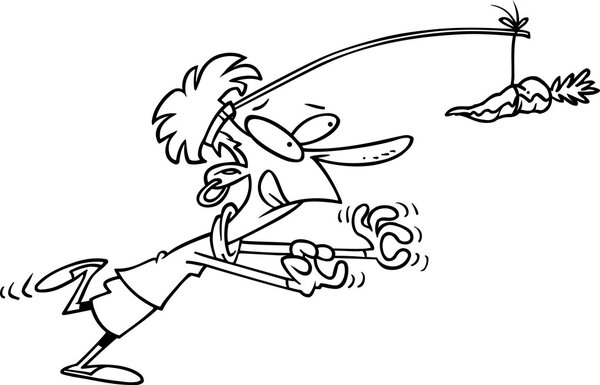 Cartoon Woman Chasing a Carrot on a Stick