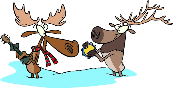 Cartoon Moose and Reindeer Musicians - Stok Vektor