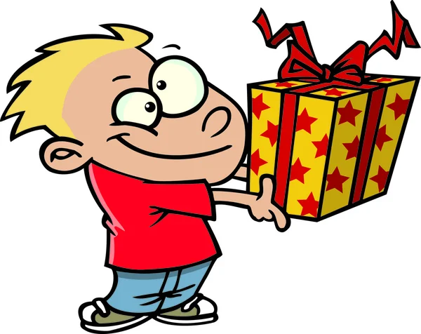 Cartoon jongen geven een geschenk — Stockvector