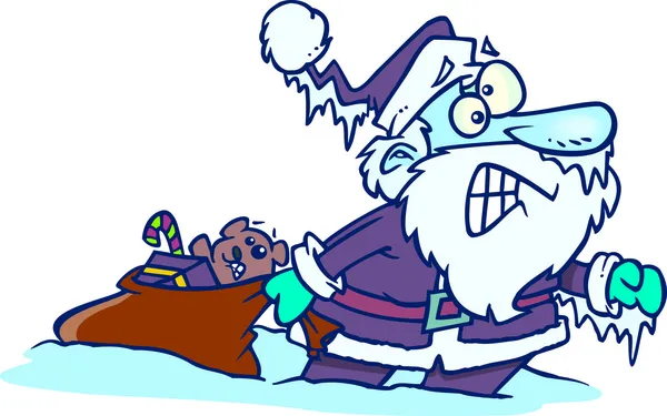 Caricature congelée clause Père Noël — Image vectorielle