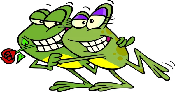 Cartone animato rana coppia danza — Vettoriale Stock