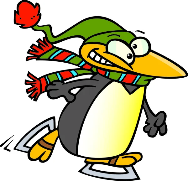 Dessin animé Pingouin Patineur sur glace — Image vectorielle
