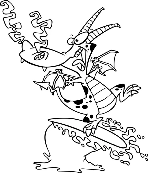 Cartoon dragon surfing — Stock vektor