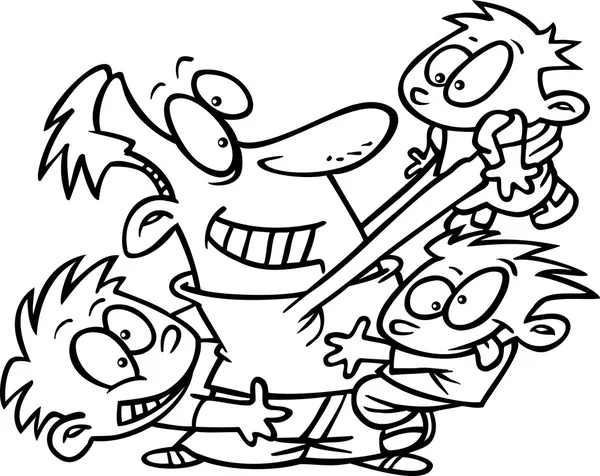 Desenhos animados pai cavalo jogando com seus meninos — Vetor de Stock