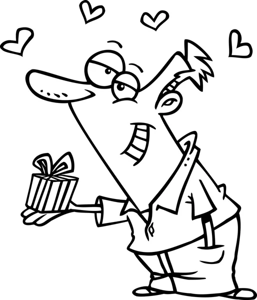 Homem dos desenhos animados segurando um presente do dia dos namorados — Vetor de Stock