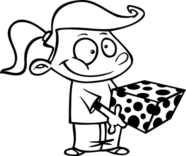 Cartoon sladká dívka drží dárkovou krabici — Stockový vektor