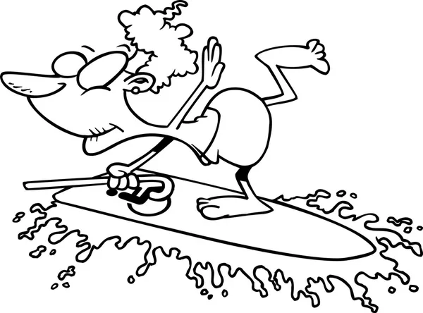 漫画おばあちゃんサーフィンとともに彼女の杖 — ストックベクタ