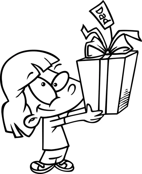 Cartone animato ragazza carina in possesso di un regalo di giorno padri — Vettoriale Stock