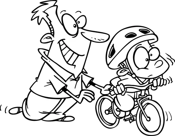 Cartoon Boy aprendiendo a andar en bicicleta — Vector de stock