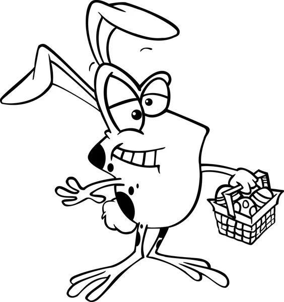 Cartoon kikker dragen bunny oren en uitvoering van een easter basket — Stockvector