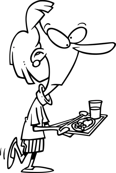 Mulher dos desenhos animados comendo na cafetaria Vetores De Bancos De Imagens