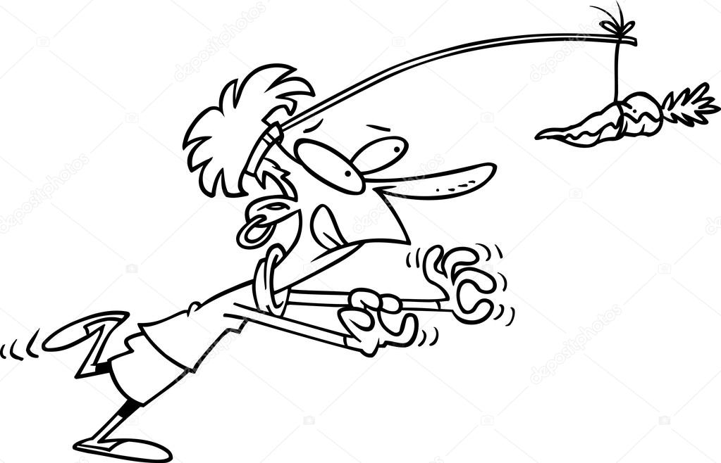 Cartoon Woman Chasing a Carrot on a Stick