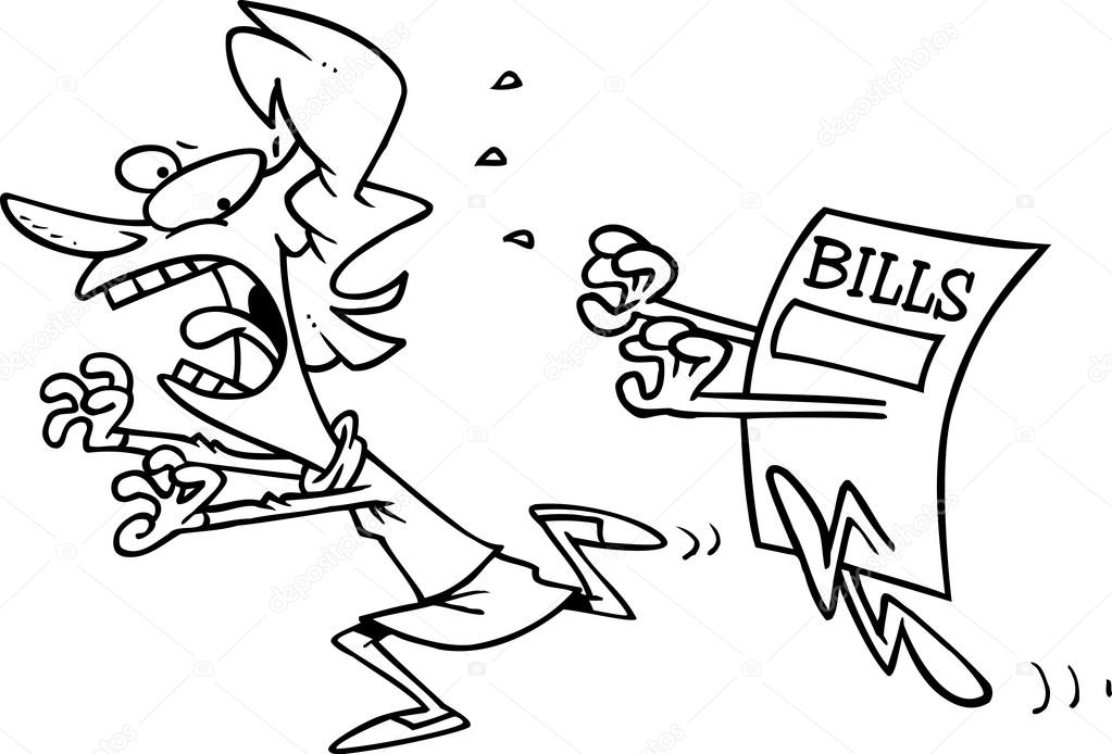 Cartoon Woman Running from Bills