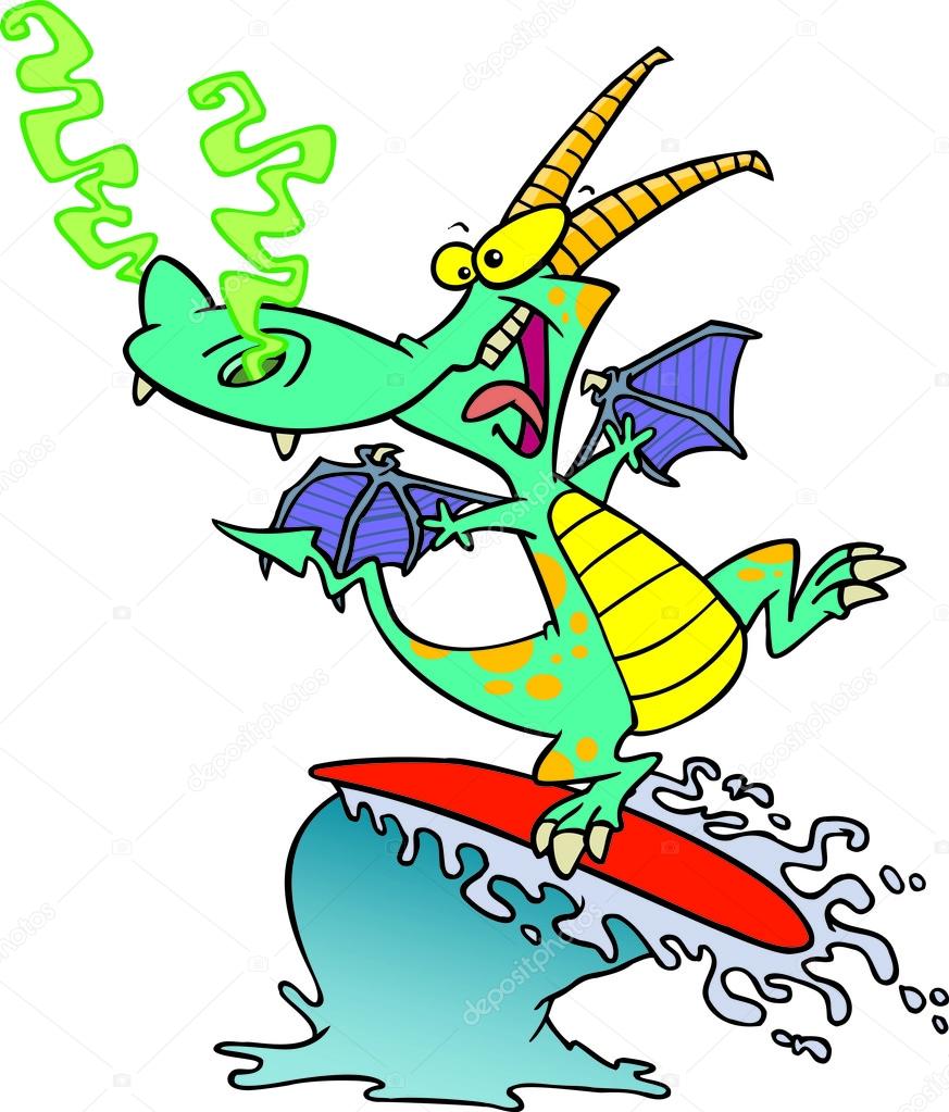 dibujos animados de surf dragon — Vector de stock © ronleishman 13951038