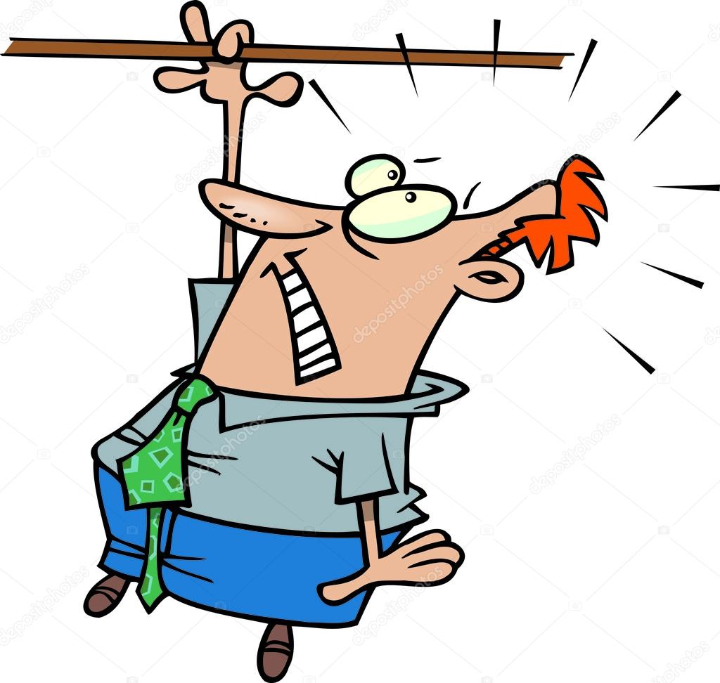 Cartoon man hanging on by a finger — Stock Vector © ronleishman #13951210