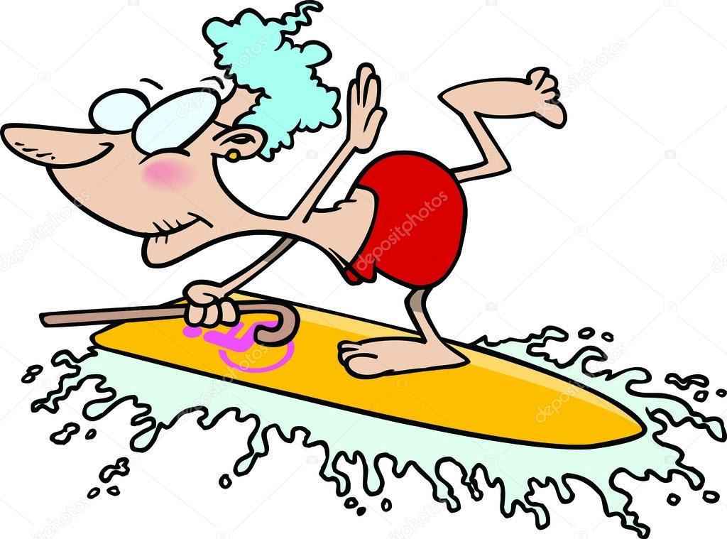 Cartoon granny surfer
