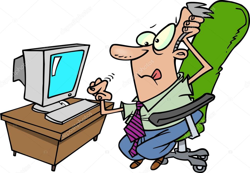 Cartoon businessman computer