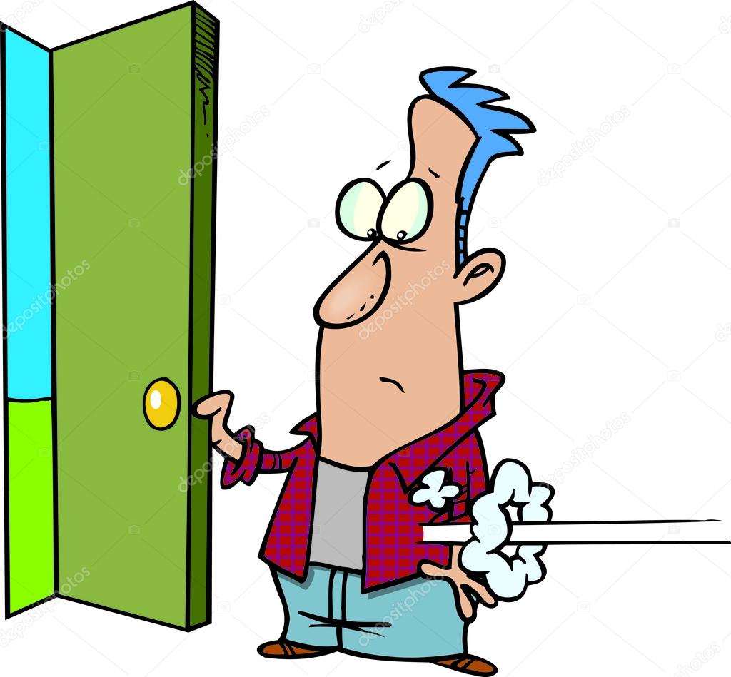Cartoon Man Opening the Front Door