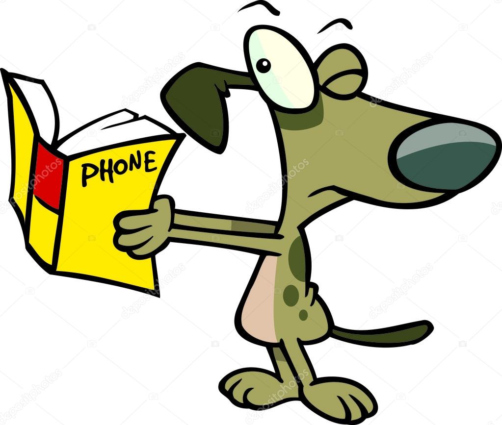 Cartoon Dog Reading the Phone Book