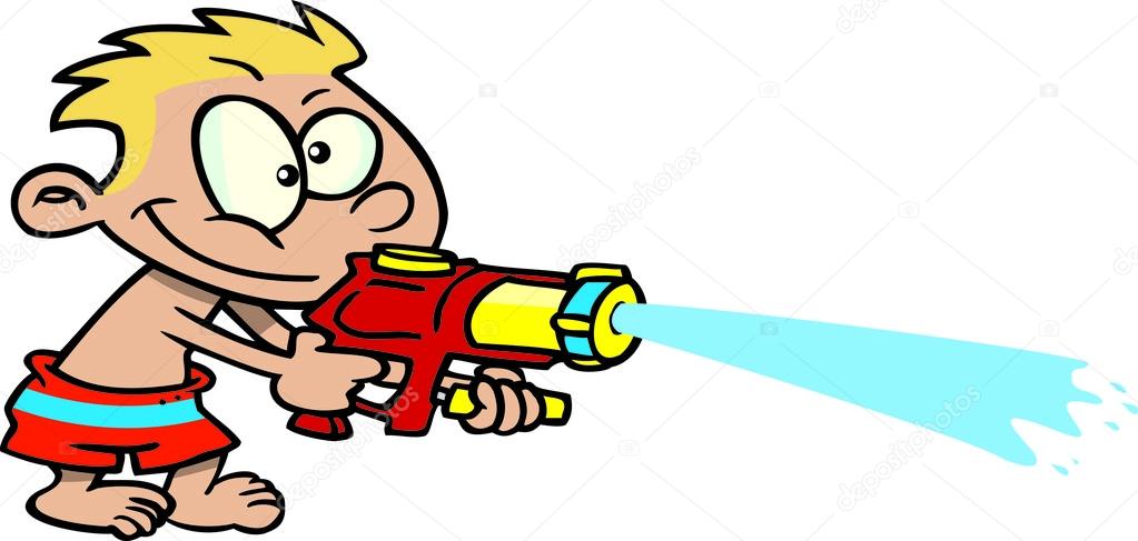Cartoon Boy Shooting Water Gun