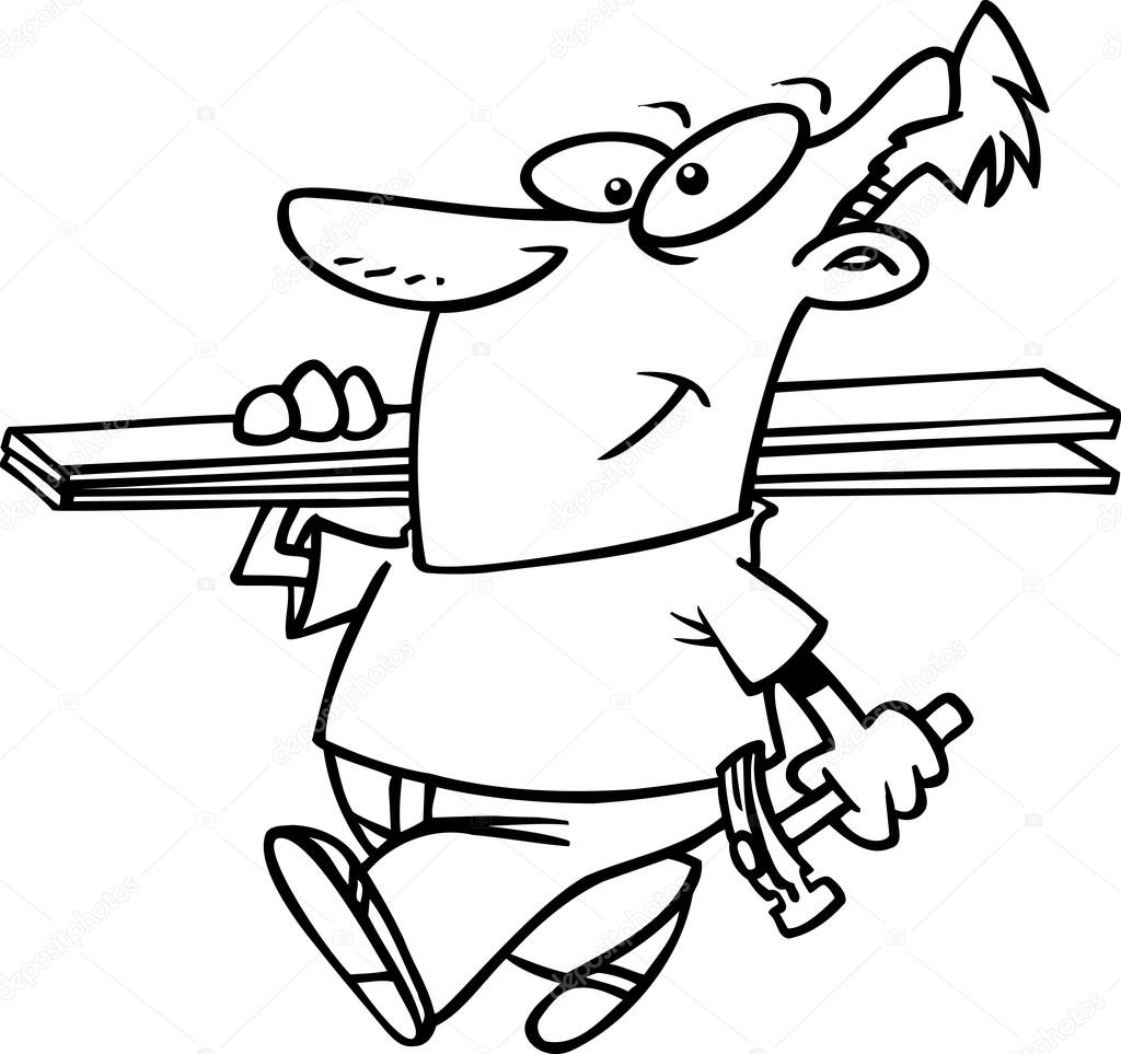 Cartoon fencer carrying planks