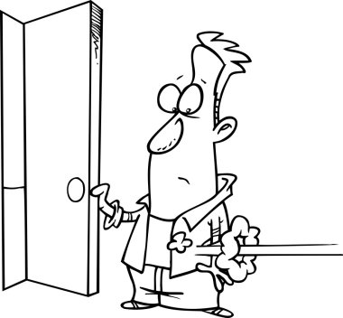 bir kapıyı tutan karikatür adam
