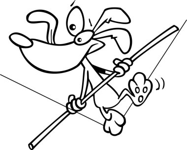 sıkı bir ip üzerinde yürüyen karikatür köpek