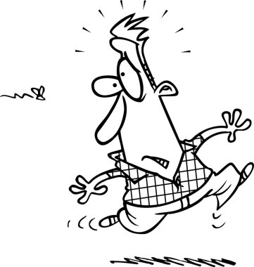 Cartoon man running from aswarm