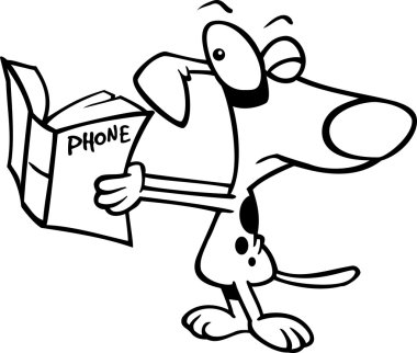 telefon kitap okuma karikatür köpek