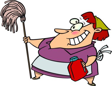 bahar temizliği yapıyor kadın karikatür