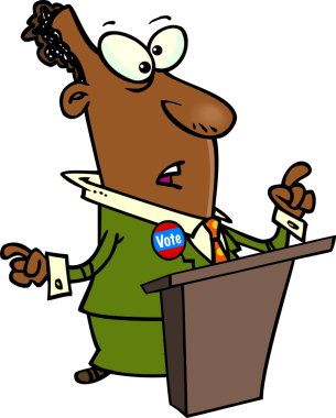 oy vermek isteyen bir politikacının karikatür